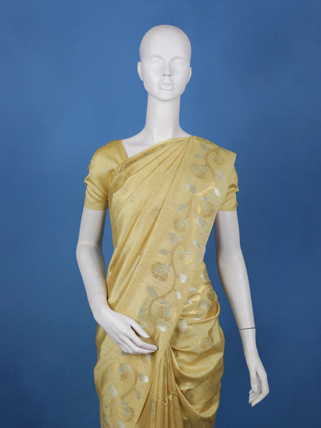 Yellow floral Design Semi Tissue Saree - Diadem