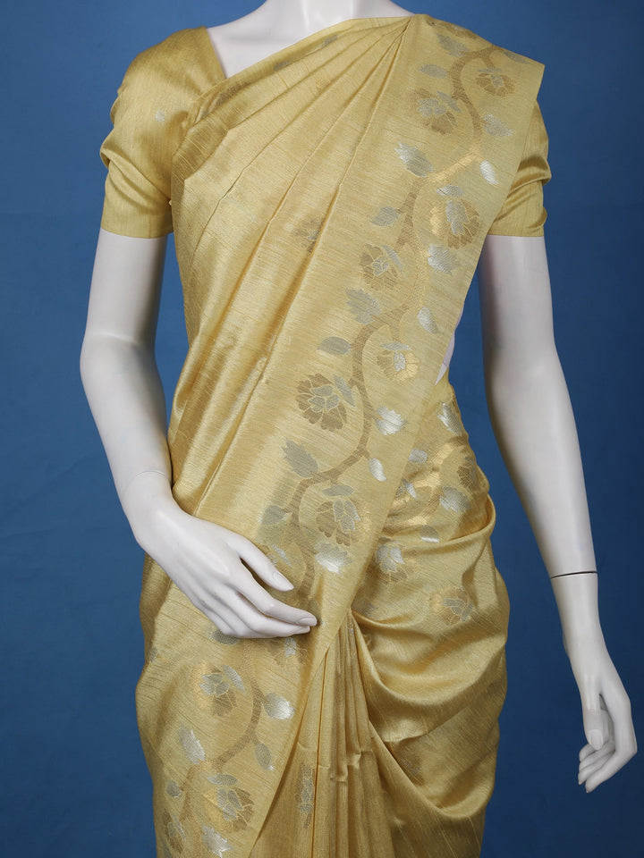 Yellow floral Design Semi Tissue Saree - Diadem