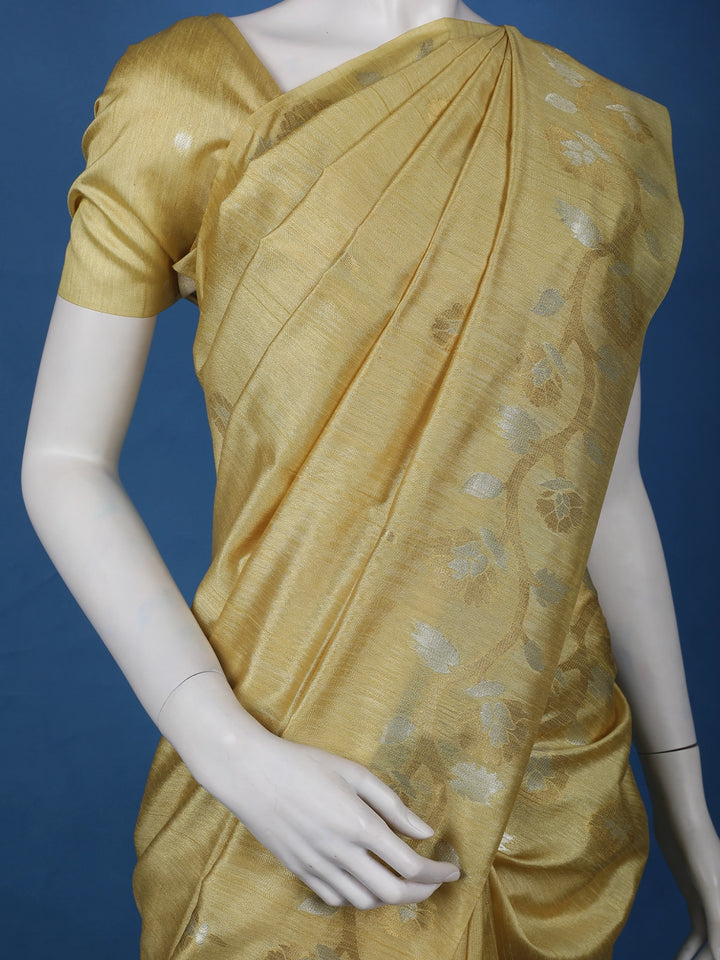 Yellow floral Design Semi Tissue Saree - Diadem