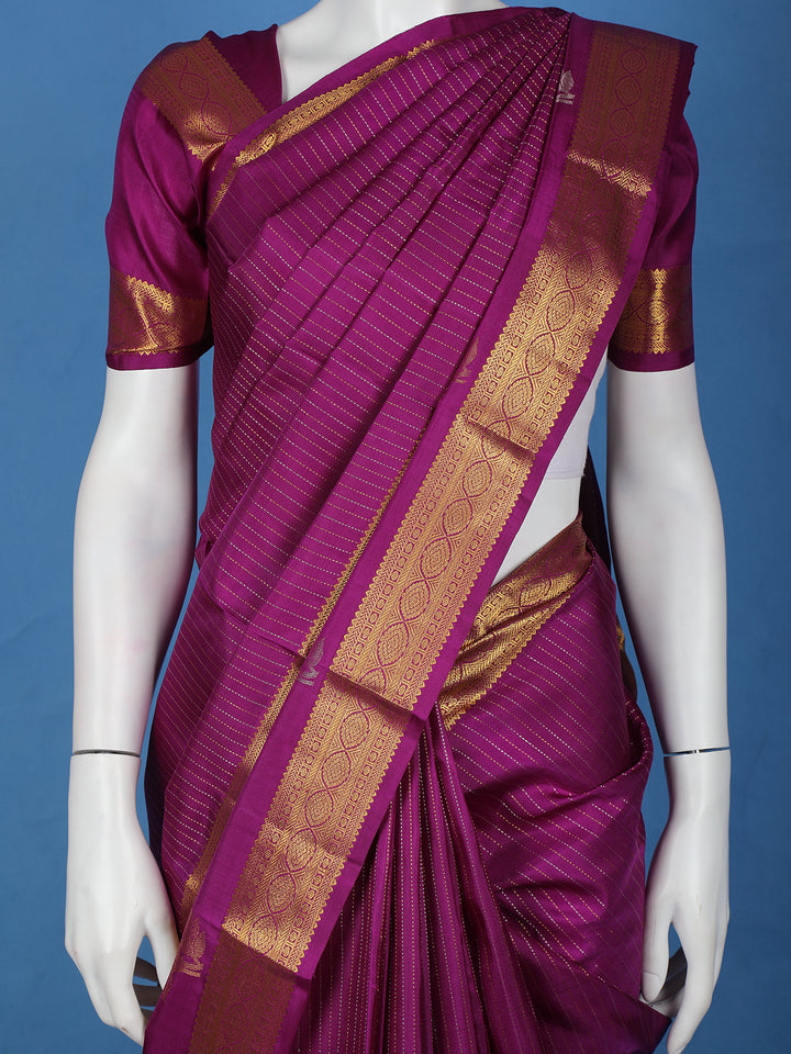 Magenta Striped Woven Kanchipuram Silk Saree - Diadem