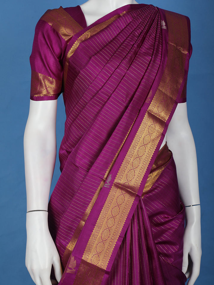 Magenta Striped Woven Kanchipuram Silk Saree - Diadem
