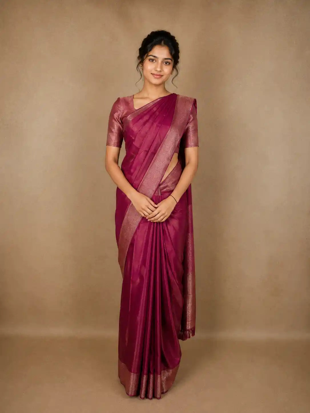 Magenta Pink Solid Woven Design Pure Kanchipuram Silk Saree with Zari Border