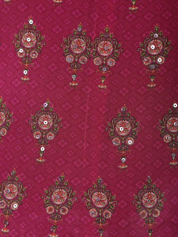 Magenta Printed Straight Cut Salwar Suit with Mirror Embellishments - Diadem