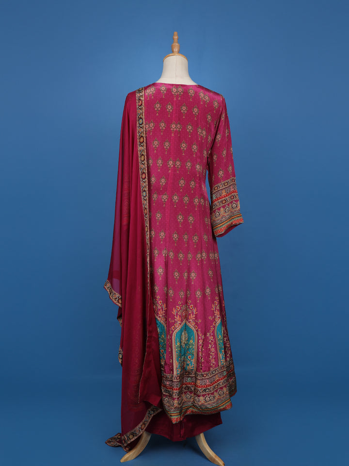 Magenta Printed Straight Cut Salwar Suit with Mirror Embellishments - Diadem