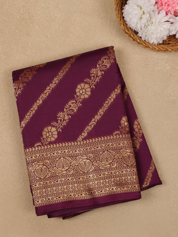 Magenta Wine Floral Design Silk Saree - Diadem