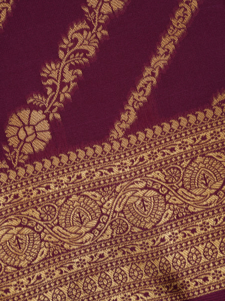 Magenta Wine Floral Design Silk Saree - Diadem