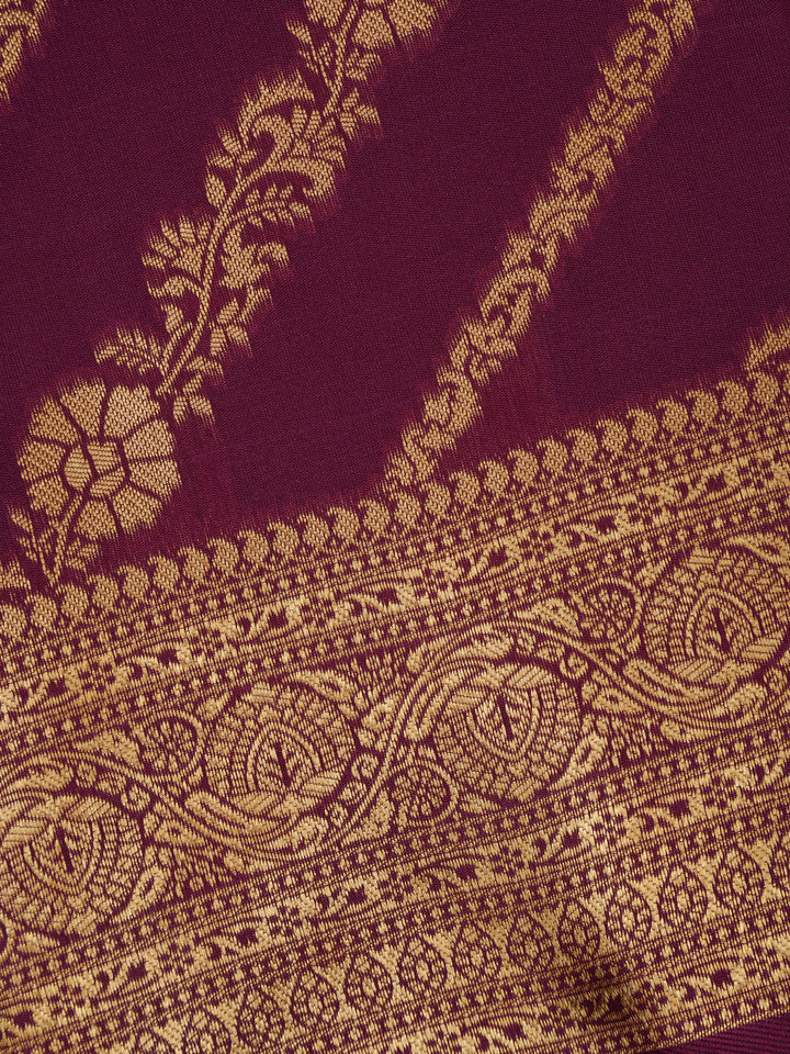 Magenta Wine Floral Design Silk Saree - Diadem