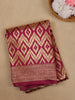 Magenta Wine Geometric Ikat Design Silk Saree - Diadem