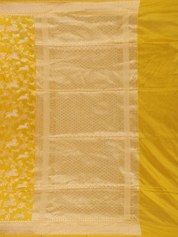 Majestic Mustard Yellow Floral Design Banarasi Silk Saree - Diadem