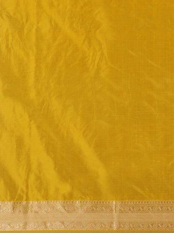 Majestic Mustard Yellow Floral Design Banarasi Silk Saree - Diadem