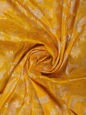Majestic Mustard Yellow Floral Design Banarasi Silk Saree - Diadem