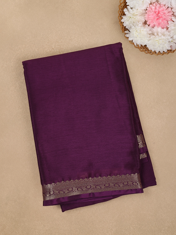Majestic Wine Antique Gold Zari Border Mysore Silk Saree - Diadem