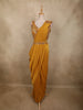 Marigold Mustard Yellow Sequins and Beads Embroidered Design Satin Ready To Wear Saree with Designer Blouse and Belt