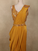 Marigold Mustard Yellow Sequins and Beads Embroidered Design Satin Ready To Wear Saree with Designer Blouse and Belt