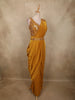 Marigold Mustard Yellow Sequins and Beads Embroidered Design Satin Ready To Wear Saree with Designer Blouse and Belt