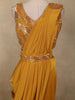 Marigold Mustard Yellow Sequins and Beads Embroidered Design Satin Ready To Wear Saree with Designer Blouse and Belt