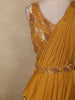 Marigold Mustard Yellow Sequins and Beads Embroidered Design Satin Ready To Wear Saree with Designer Blouse and Belt