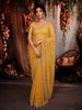 Marigold Yellow Checked Pattern Sequins and  Beads Embroidered Design Net Party Wear Saree with Designer Border