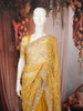 Marigold Yellow Checked Pattern Sequins and  Beads Embroidered Design Net Party Wear Saree with Designer Border