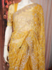 Marigold Yellow Checked Pattern Sequins and  Beads Embroidered Design Net Party Wear Saree with Designer Border