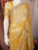 Marigold Yellow Checked Pattern Sequins and  Beads Embroidered Design Net Party Wear Saree with Designer Border