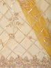 Marigold Yellow Checked Pattern Sequins and  Beads Embroidered Design Net Party Wear Saree with Designer Border