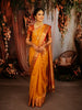 Marigold Yellow Floral Butta Zari Woven Design Pure Kanchipuram Silk Saree with Contrast Zari Border
