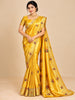 Marigold Yellow Floral Butta Zari Woven Design Semi Tissue Banarasi Fancy Saree with Stone Work Scalloped Border