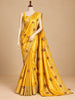 Marigold Yellow Floral Butta Zari Woven Design Semi Tissue Banarasi Fancy Saree with Stone Work Scalloped Border