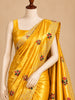 Marigold Yellow Floral Butta Zari Woven Design Semi Tissue Banarasi Fancy Saree with Stone Work Scalloped Border