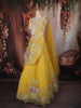 Marigold Yellow Heavy Beads and Pearls Embroidered Design Net Haldi Lehenga Set with Draped Dupatta