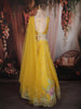 Marigold Yellow Heavy Beads and Pearls Embroidered Design Net Haldi Lehenga Set with Draped Dupatta