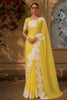 Marigold Yellow Solid Woven Design Pure Tissue Silk Fancy Saree with Leaf Thread Work Border