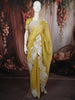Marigold Yellow Solid Woven Design Pure Tissue Silk Fancy Saree with Leaf Thread Work Border