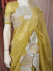 Marigold Yellow Solid Woven Design Pure Tissue Silk Fancy Saree with Leaf Thread Work Border