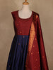 Maroon And Navy Blue Banarasi Silk Anarkali Gown with Dupatta