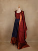Maroon And Navy Blue Banarasi Silk Anarkali Gown with Dupatta