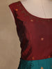 Maroon And Peacock Blue Floral Woven Banarasi Silk Gown With Dupatta