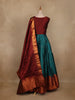 Maroon And Peacock Blue Floral Woven Banarasi Silk Gown With Dupatta