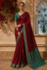 Maroon Banarasi Saree with Flower Motif On the Body with Contrast Zari Border