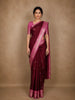 Maroon Birds Woven Raw Silk Saree with Contrast Pink Zari Border