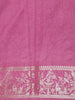 Maroon Birds Woven Raw Silk Saree with Contrast Pink Zari Border