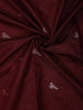 Maroon Birds Woven Raw Silk Saree with Contrast Pink Zari Border