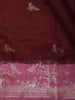 Maroon Birds Woven Raw Silk Saree with Contrast Pink Zari Border