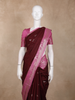 Maroon Birds Woven Raw Silk Saree with Contrast Pink Zari Border