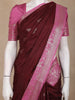 Maroon Birds Woven Raw Silk Saree with Contrast Pink Zari Border