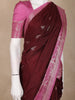 Maroon Birds Woven Raw Silk Saree with Contrast Pink Zari Border