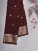 Maroon Butta Woven Design Soft Silk Saree with Silver Zari Floral Border
