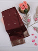 Maroon Butta Woven Design Soft Silk Saree with Silver Zari Floral Border