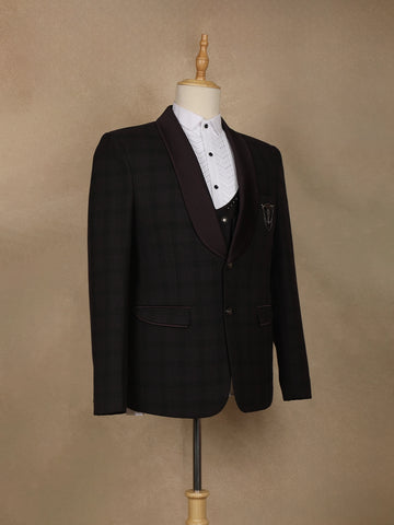Maroon Checked Design Viscose Men's Suit - Diadem